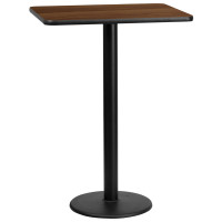 Flash Furniture XU-WALTB-2430-TR18B-GG 24" x 30" Rectangular Walnut Laminate Table Top with 18" Round Bar Height Table Base